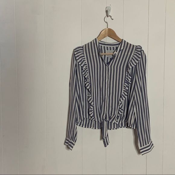 Tie Waist Striped Shirt Top Rails Button Front Size Small Blue and White - Picture 7 of 10